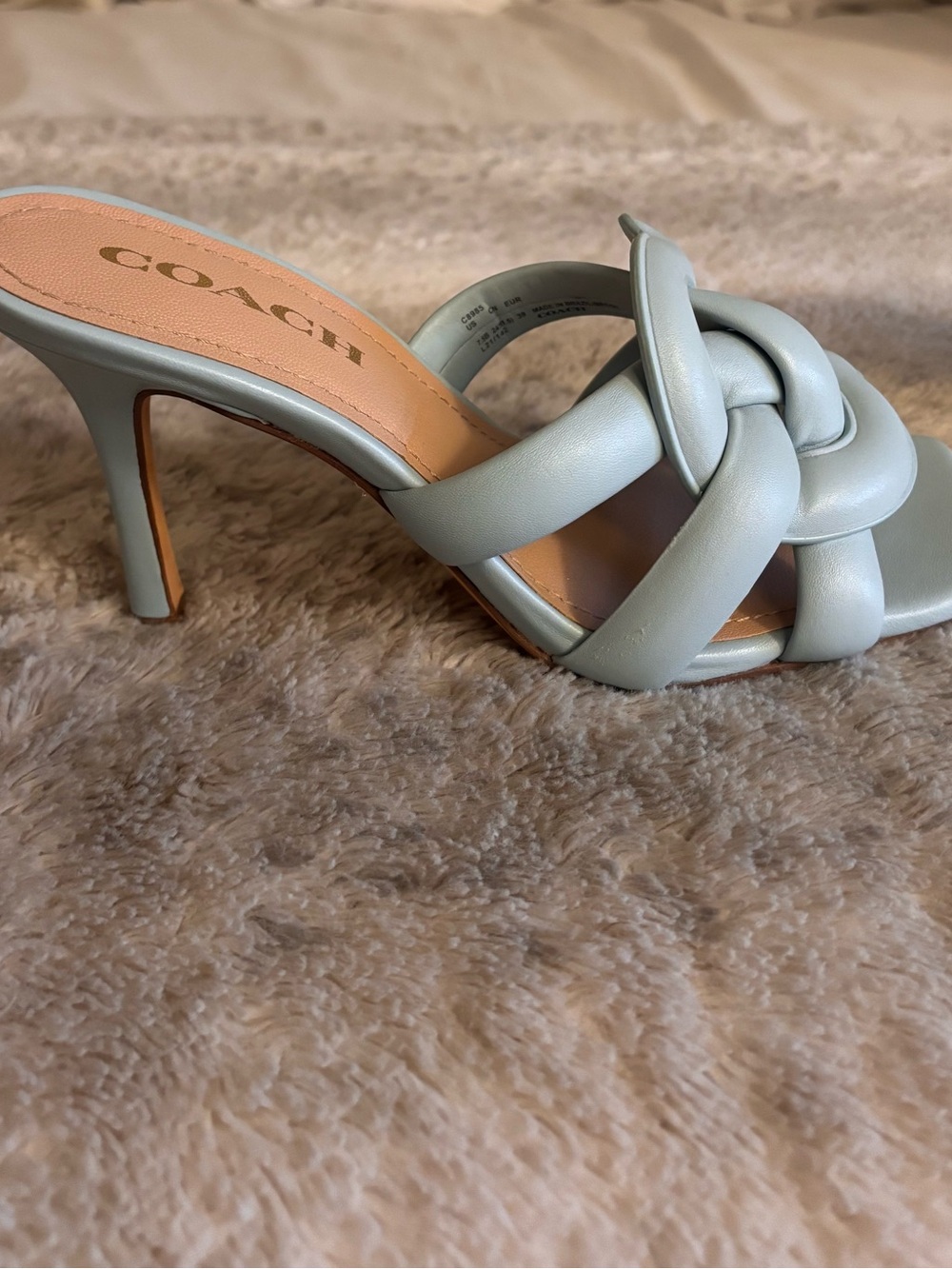 Coach Women's Pale Blue Braided Leather Slide Mules - Picture 2 of 5